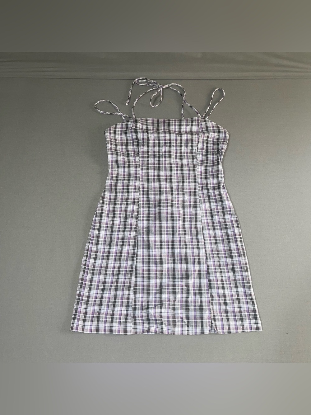 Vintage La Belle Plaid Dress Women’s Size 7 Black & Purple Halter Dress 90s Y2K